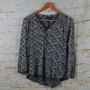 Lucky Brand Print Henley Top Split Back